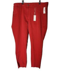 Warp + Weft Plus Size 24W JFK NYC Skinny Jeans Gloss Red Raw Hem High Rise NWT